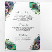 水彩孔雀フローラ羽QRコード結婚ズ 三つ折り招待状 (内部最初)