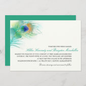 水彩孔雀結婚羽 招待状 (正面/裏面)