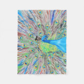 水彩孔雀絵画の フリースブランケット (正面)