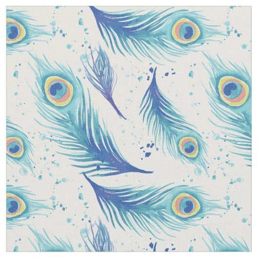 水彩孔雀羽模様 ファブリック (クローズアップ)