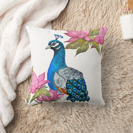 水彩孔雀 クッション (ブランケット)