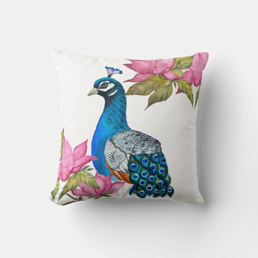 水彩孔雀 クッション (正面)