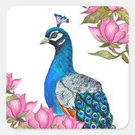 水彩孔雀 スクエアシール