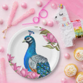 水彩孔雀 ペーパープレート (パーティー)