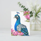 水彩孔雀 ポストカード (スタンド正面)