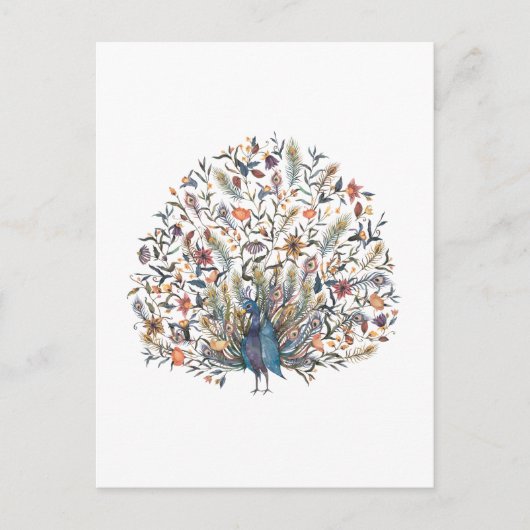 水彩孔雀 ポストカード (正面)