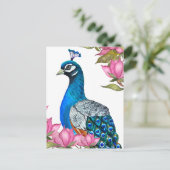 水彩孔雀 ポストカード (スタンド正面)