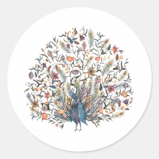 水彩孔雀 ラウンドシール (正面)