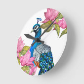 水彩孔雀 ラウンド壁時計 (傾斜)