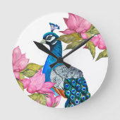 水彩孔雀 ラウンド壁時計 (正面)
