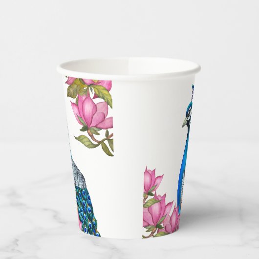 水彩孔雀 紙コップ (左)