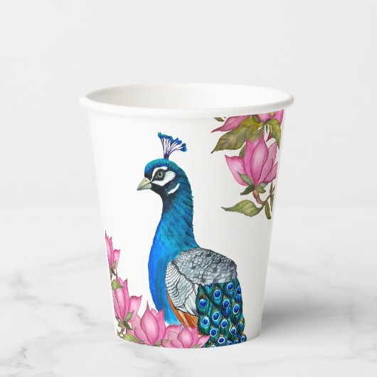水彩孔雀 紙コップ (正面)