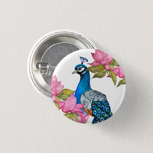 水彩孔雀 缶バッジ (正面&裏面)