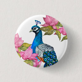 水彩孔雀 缶バッジ
