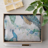 水彩孔雀、蝶と青の花模様 薄葉紙 (ギフト)