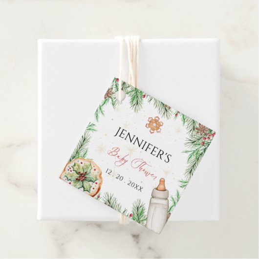 水彩季節のクリスマスベビーシャワー フェイバータグ (インサイチュ)