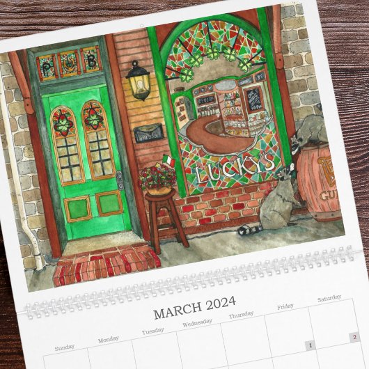 水彩季節の店先どの年のアート カレンダー