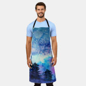 水彩宇宙アート:夜空の木 エプロン (着用した状態)