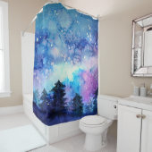 水彩宇宙アート：夜空の木 シャワーカーテン (インサイチュ)
