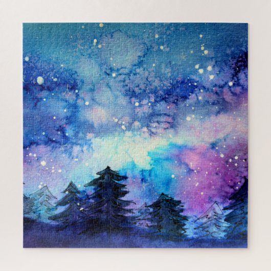 水彩宇宙アート：夜空の木 ジグソーパズル (縦)