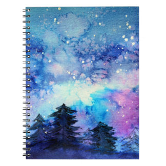 水彩宇宙アート:夜空の木 ノートブック