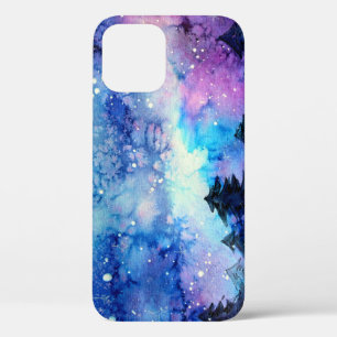 水彩宇宙アート:夜空の木 iPhone 12ケース