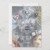 水彩宇宙ギャラクシー宇宙飛行士誕生日パーティー 招待状 (正面)