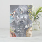 水彩宇宙ギャラクシー宇宙飛行士誕生日パーティー 招待状 (スタンド正面)