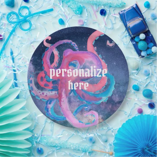 水彩宇宙タコピンクスターズ紙プレート ペーパープレート (パーティー)