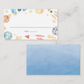 水彩宇宙テーマ誕生日及びベビーシャワー プレイスカード (正面/裏面)