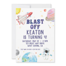 水彩宇宙ブラストオフ誕生日招待状