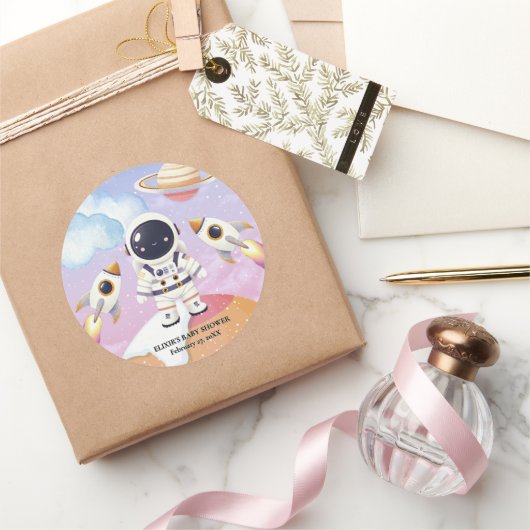 水彩宇宙リトルエクスプローラーベビーシャワー ラウンドシール (ギフト)