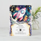 水彩宇宙ロケット誕生日 招待状 (スタンド正面)