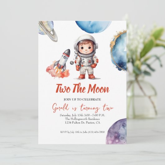 水彩宇宙宇宙飛行士誕生日招待状 招待状 (スタンド正面)