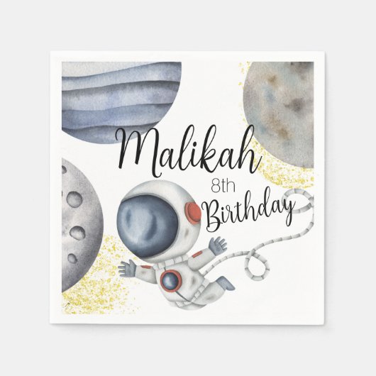 水彩宇宙誕生日パーティーfor Boy or Girl スタンダードカクテルナプキン (正面)