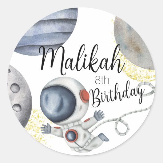 水彩宇宙誕生日パーティーfor Boy or Girl ラウンドシール (正面)