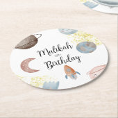 水彩宇宙誕生日パーティーfor Boy or Girl ラウンドペーパーコースター (アングル)