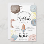 水彩宇宙誕生日パーティーfor Boy or Girl 招待状 (正面)