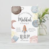 水彩宇宙誕生日パーティーfor Boy or Girl 招待状 (スタンド正面)