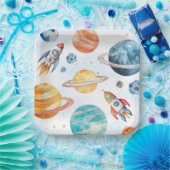 水彩宇宙誕生日会プレート ペーパープレート (パーティー)