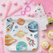 水彩宇宙誕生日会プレート ペーパープレート (パーティー)