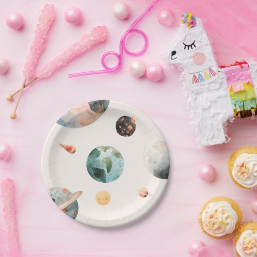 水彩宇宙誕生日紙プレート ペーパープレート (パーティー)