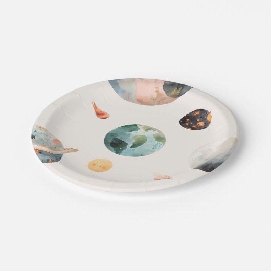 水彩宇宙誕生日紙プレート ペーパープレート (アングル)