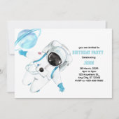 水彩宇宙銀河系宇宙飛行士誕生日 招待状 (正面)
