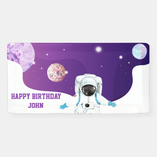 水彩宇宙銀河系宇宙飛行士誕生日 横断幕 (横)