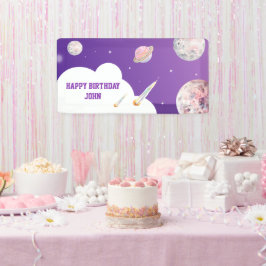 水彩宇宙銀河系宇宙飛行士誕生日 横断幕