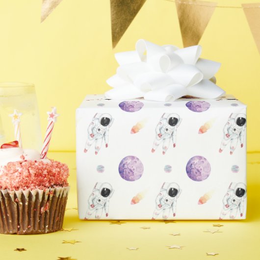 水彩宇宙銀河系宇宙飛行士 ラッピングペーパー (誕生日パーティー)
