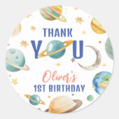 水彩宇宙銀河系少年1st誕生日パーティー ラウンドシール (正面)