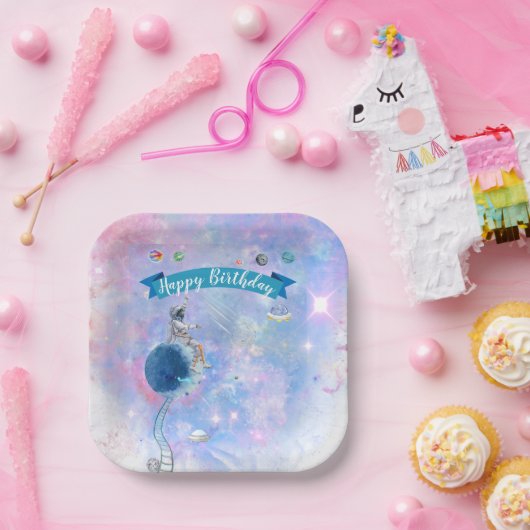 水彩宇宙飛行士および宇宙紙プレート ペーパープレート (パーティー)