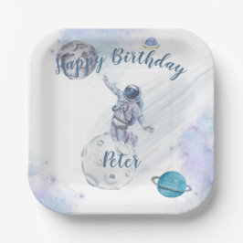 水彩宇宙飛行士および宇宙 ペーパープレート